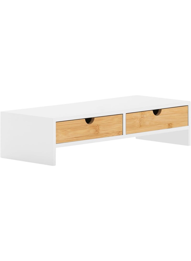 SoBuy BBF02-WN Universal Monitor Stand with 2 Drawers and Storage for Laptop or Screen 47 x 18 x 11 cm Natural White - Image 1
